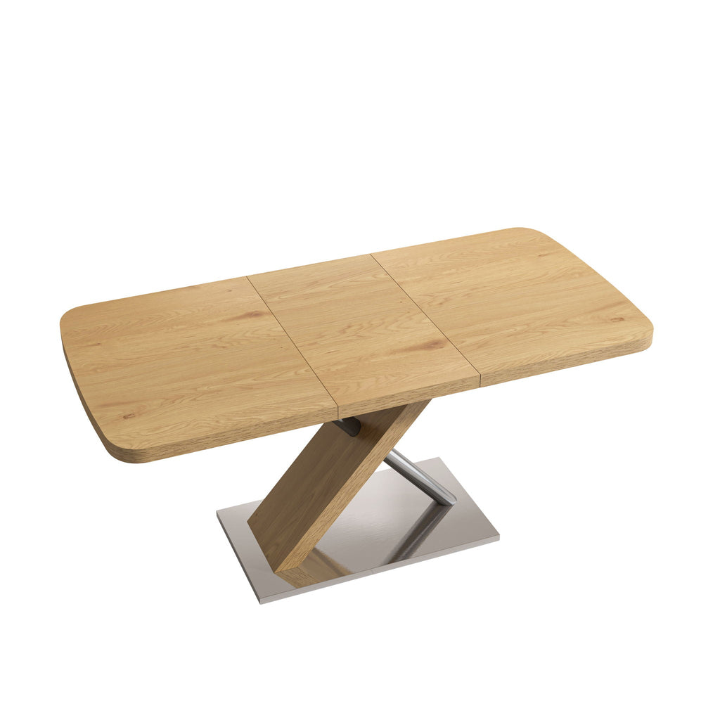 Retractable Square Dining Table with Stainless Steel Cross Base - Natural