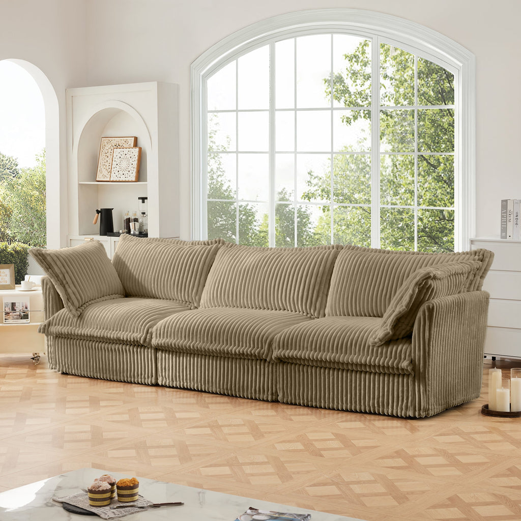 Modern 3 Seater Slipcovered Sofa with Deep Seats - Camel Corduroy