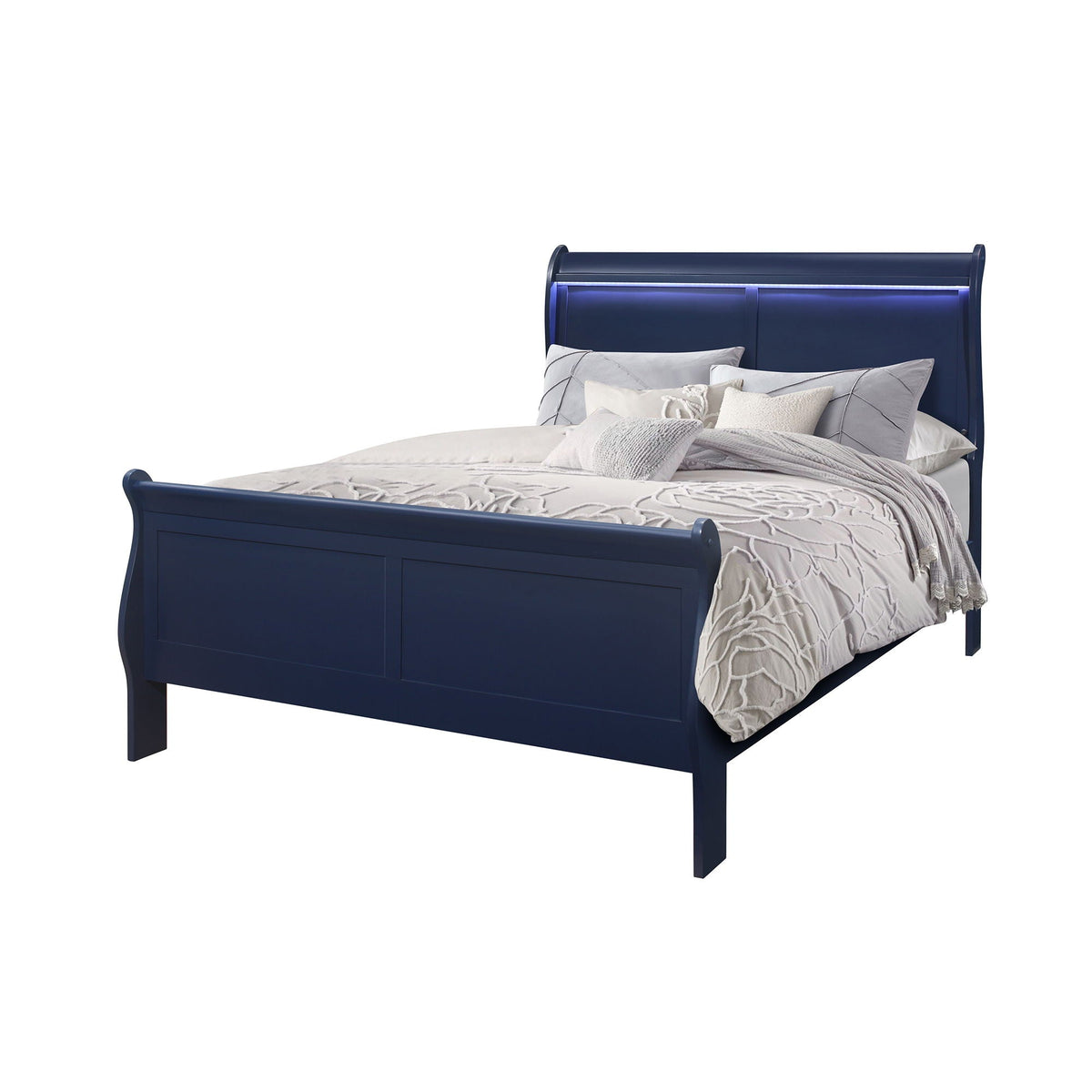 Modern Sleigh Bed with LED Lighting - Blue or White