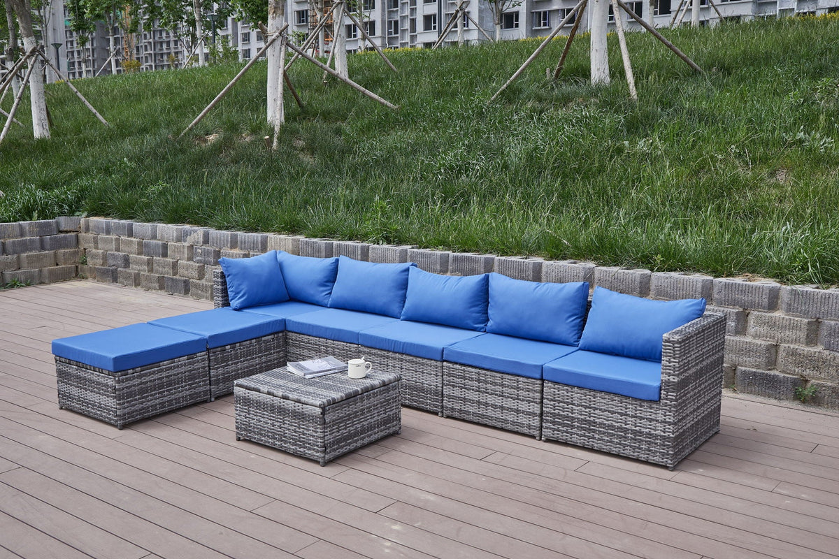Dark Gray Patio Sofa With Cushions and Table - All-Weather Wicker