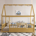 Full Size Wooden Bed with House Roof Frame - Natural