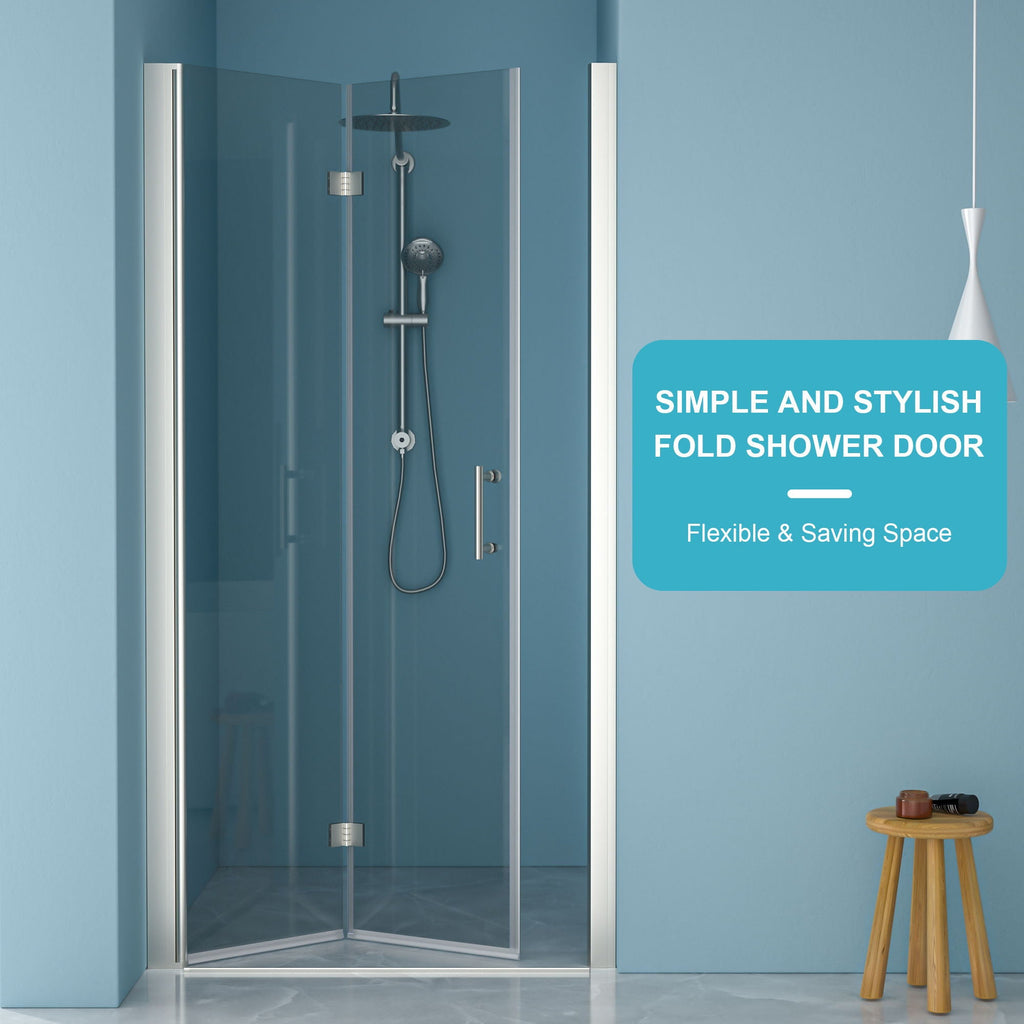 Fold Frameless Shower Door with Tempered Glass - Bi-Fold Modern Design