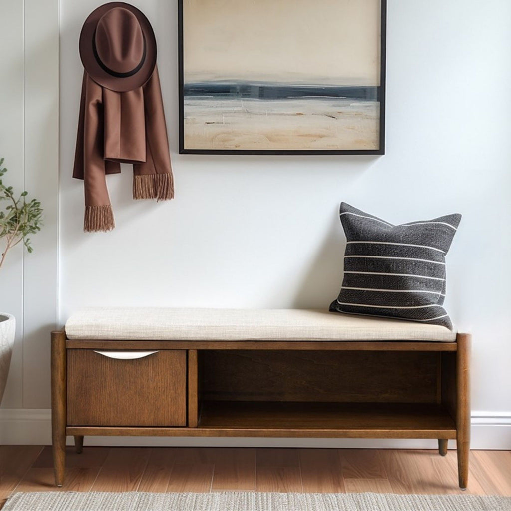 Accent Bench With Storage and Upholstered Cushion - Walnut Brown