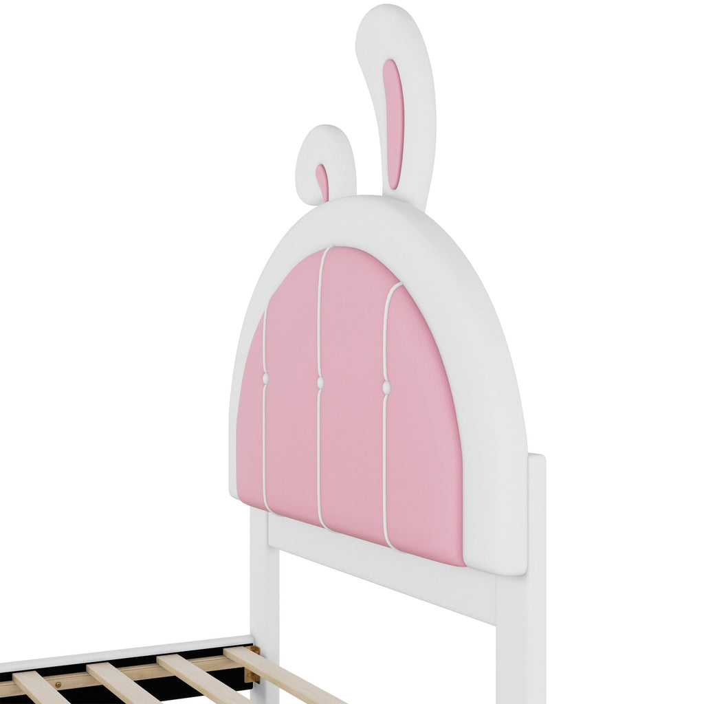 Upholstered Platform Bed with Rabbit Shaped Headboard - Twin, White