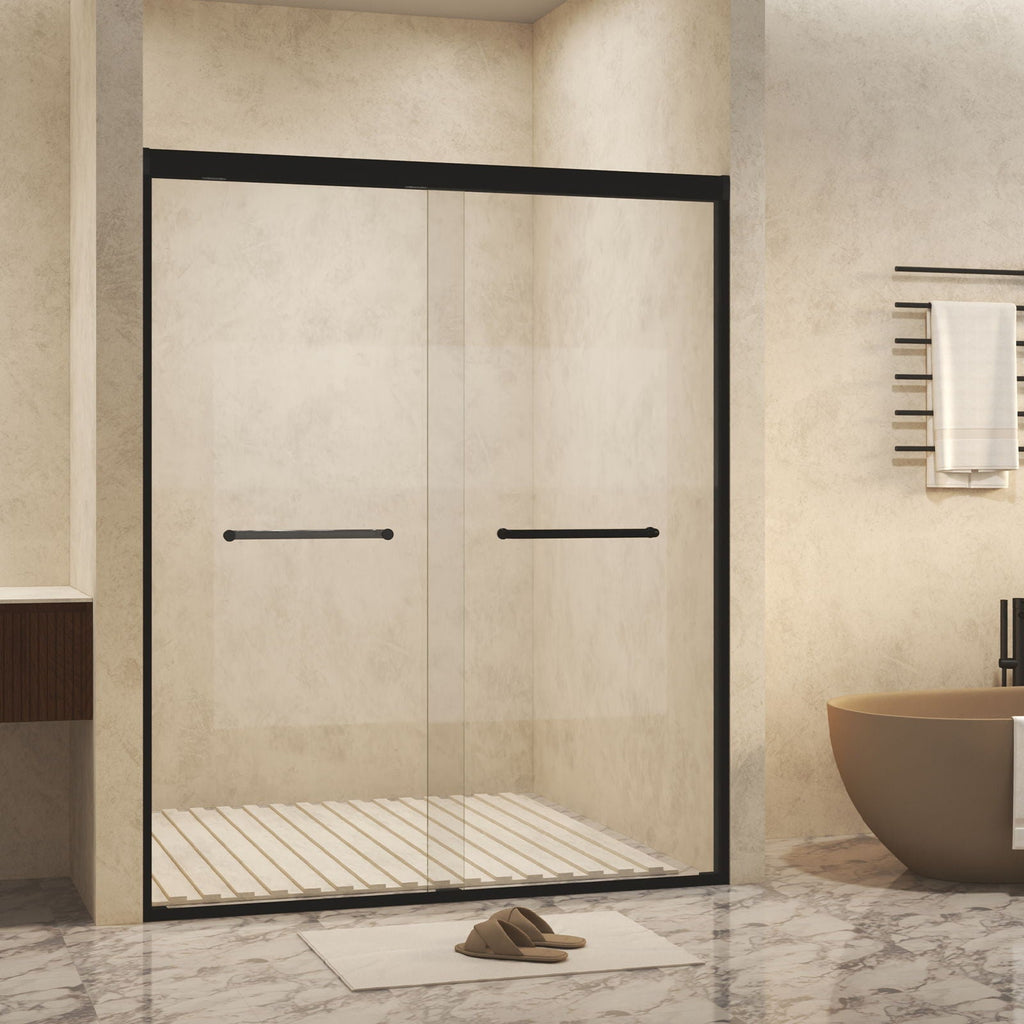 Double Sliding Shower Door with Explosion Proof Film - Black, Gray, or Dark Gray