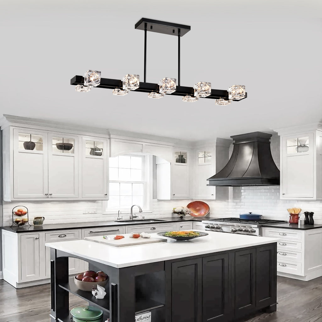 Rectangle Chandelier for Dining Room with 10-Light Metal Design