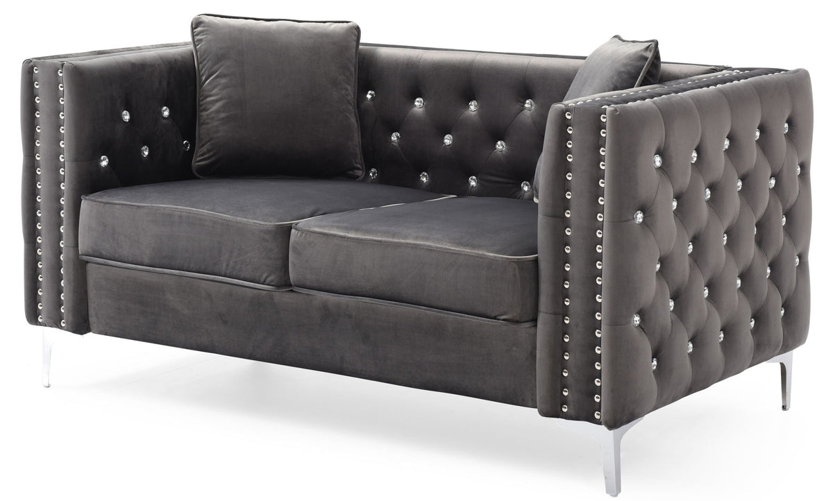 Elegant Track Arm Loveseat with Tufted Micro Suede - Multiple Colors