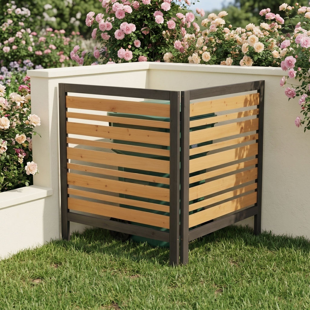 Outdoor Air Conditioner Fence Screen with Slatted Airflow - Light Brown