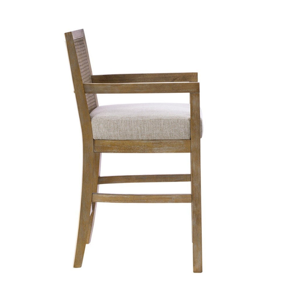Cane Back Counter Stool with Upholstered Seat - Cream and Reclaimed Natural