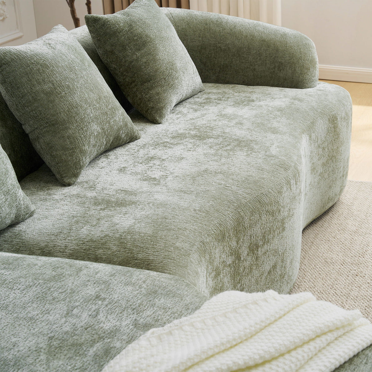 Modular L-Shape Sectional Sofa with Curved Chaise - Green, Beige, Gray
