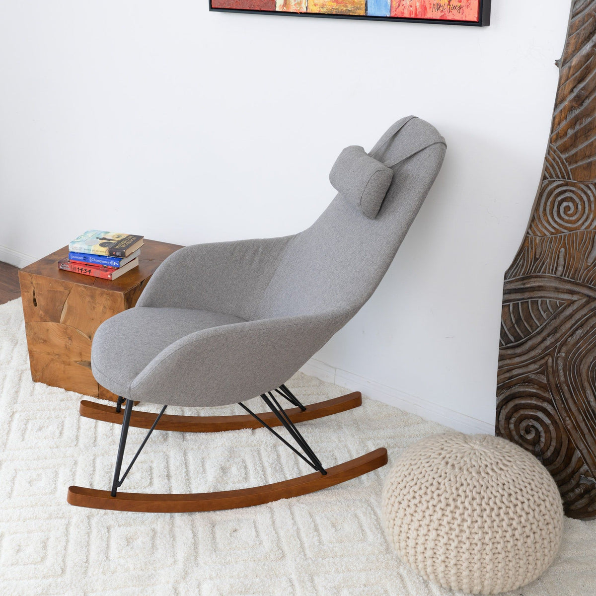 Mid-Century Modern Rocker Chair with High Density Foam - Dark Green or Dark Gray