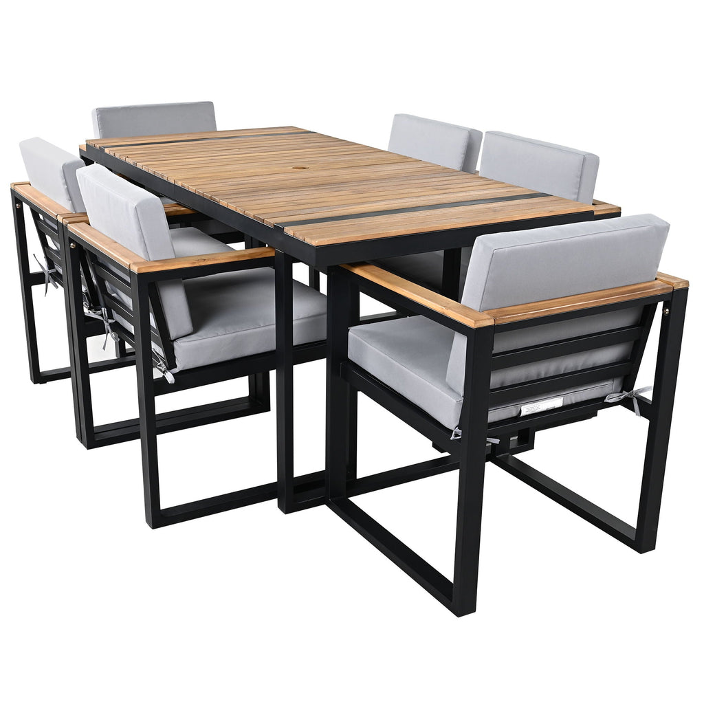 7 Piece Outdoor Dining Set with Removable Cushions - Gray or Beige