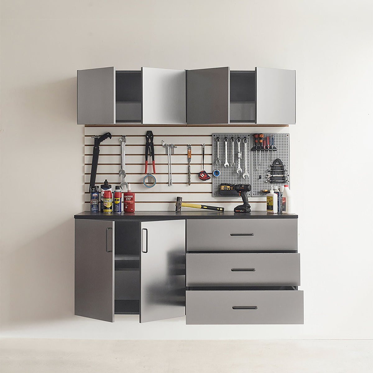 Garage Cabinet Set with Soft Closing Drawers - Metallic Gray