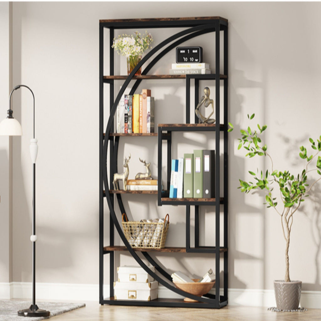 5 Tier Etagere Bookshelf with 8 Open Shelves - Dark Brown or Dark Gray