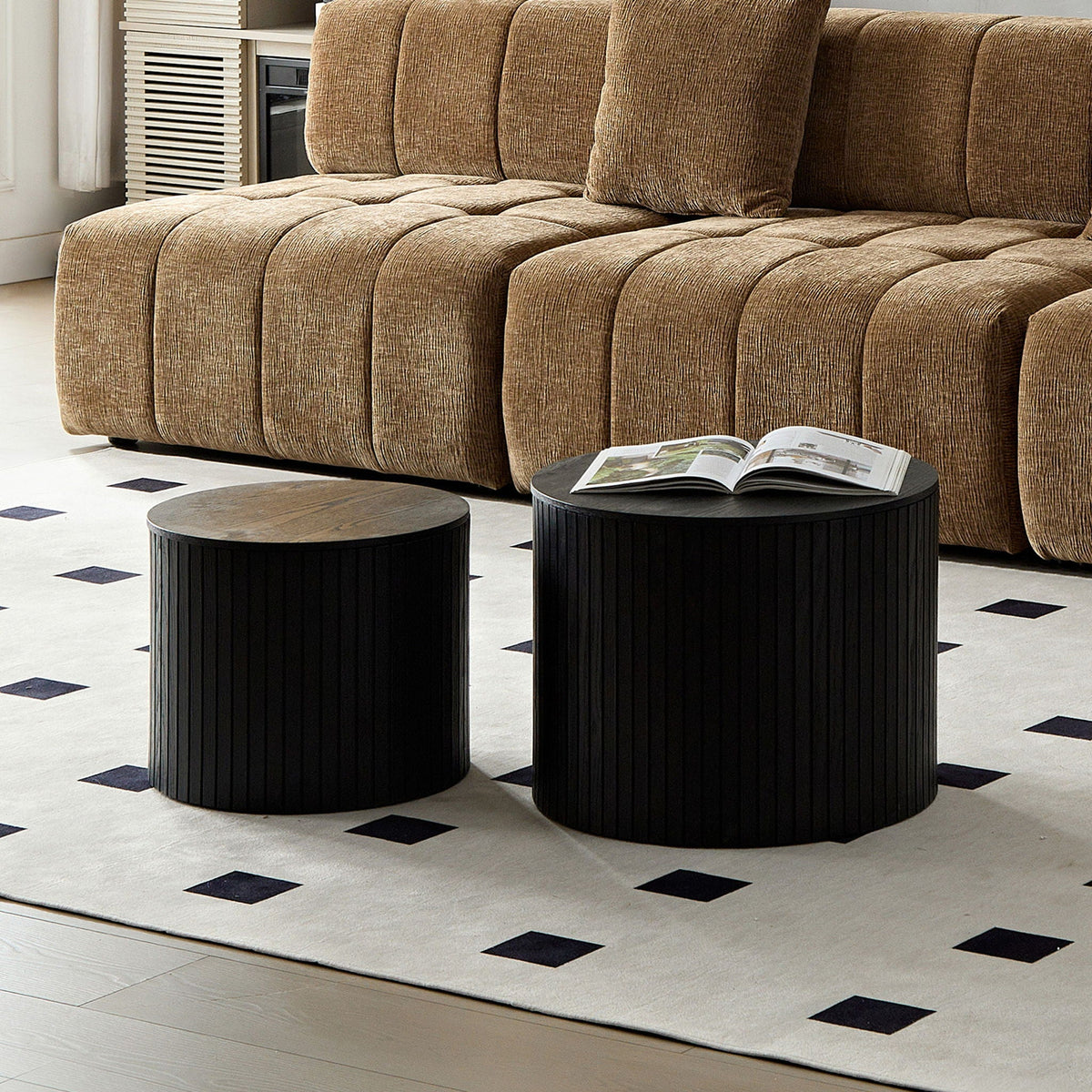 Handcrafted Nested Table Set, 2 Pieces - Black, White, or Dark Brown