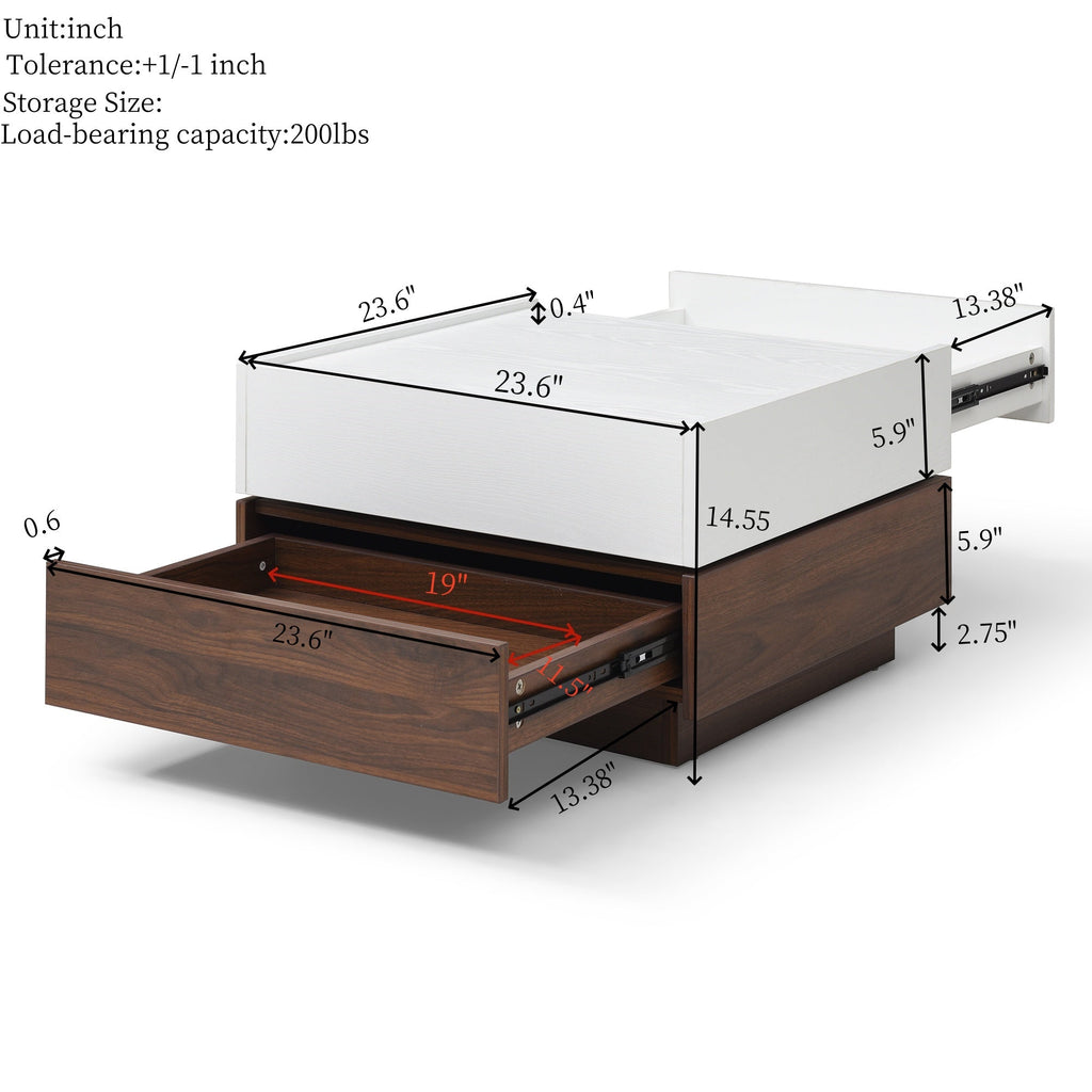 Rotating Coffee Table with 2 Drawers - Modern Storage Table