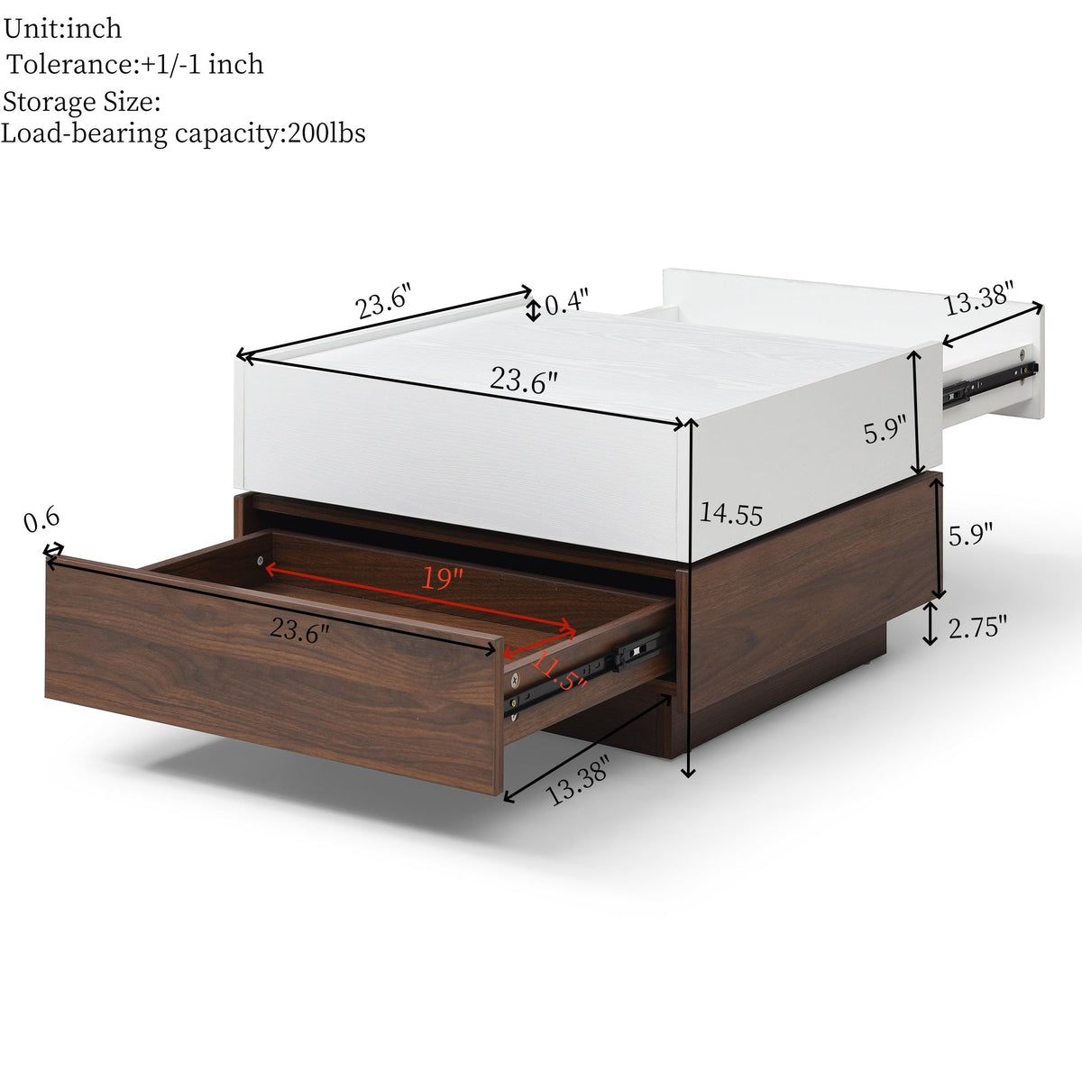 Rotating Coffee Table with 2 Drawers - Modern Storage Table