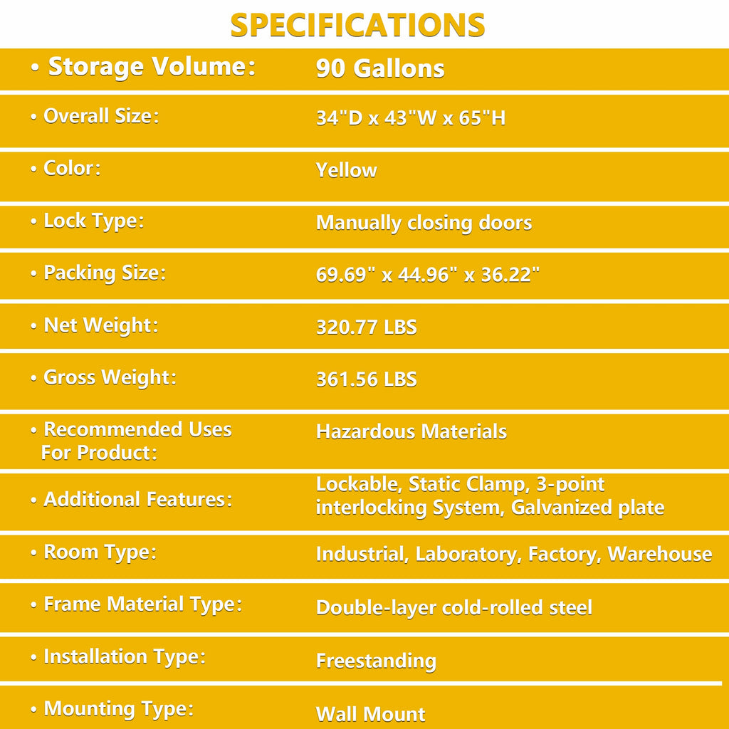 90 Gal Flammable Safety Cabinet with Fire-Resistant Construction - Yellow