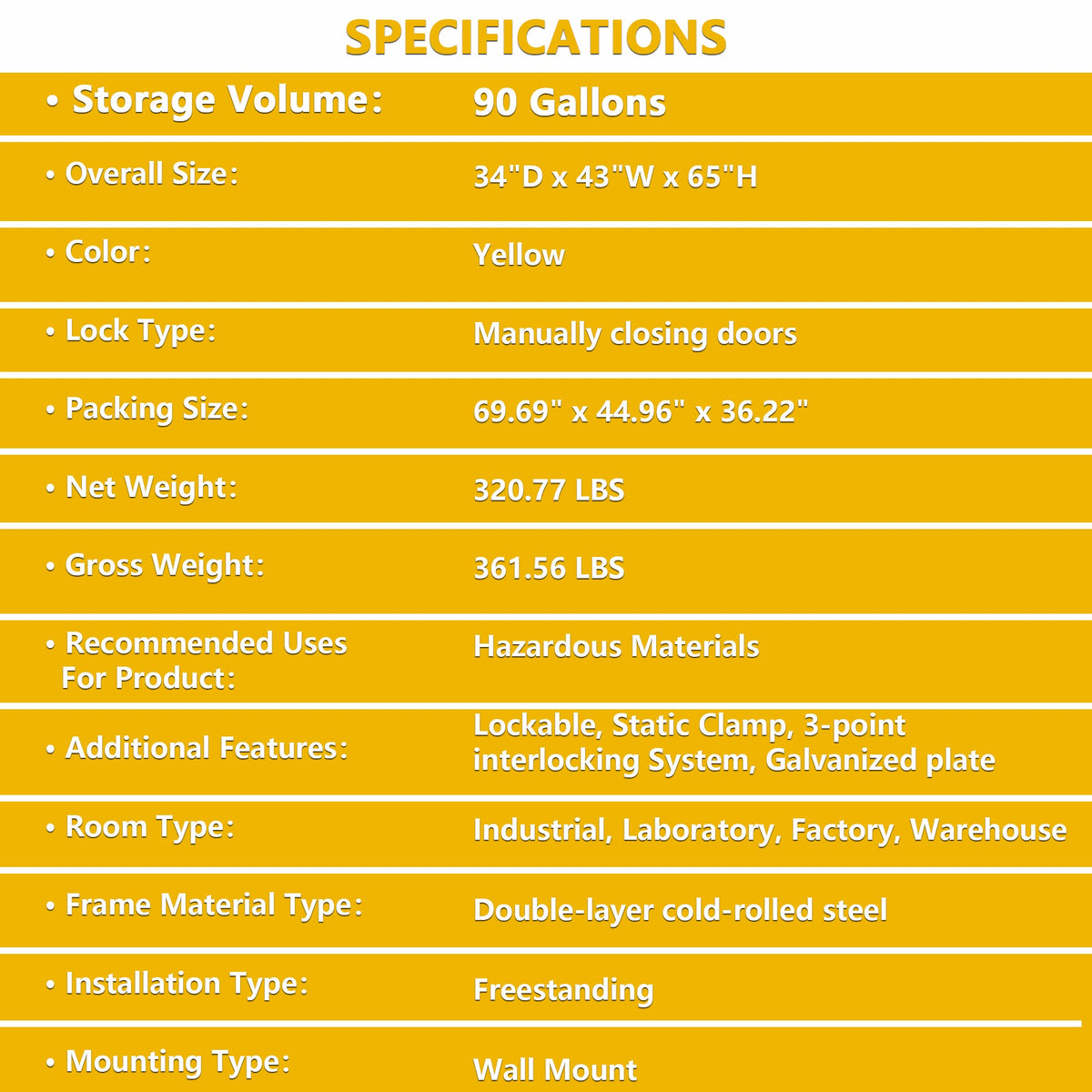 90 Gal Flammable Safety Cabinet with Fire-Resistant Construction - Yellow