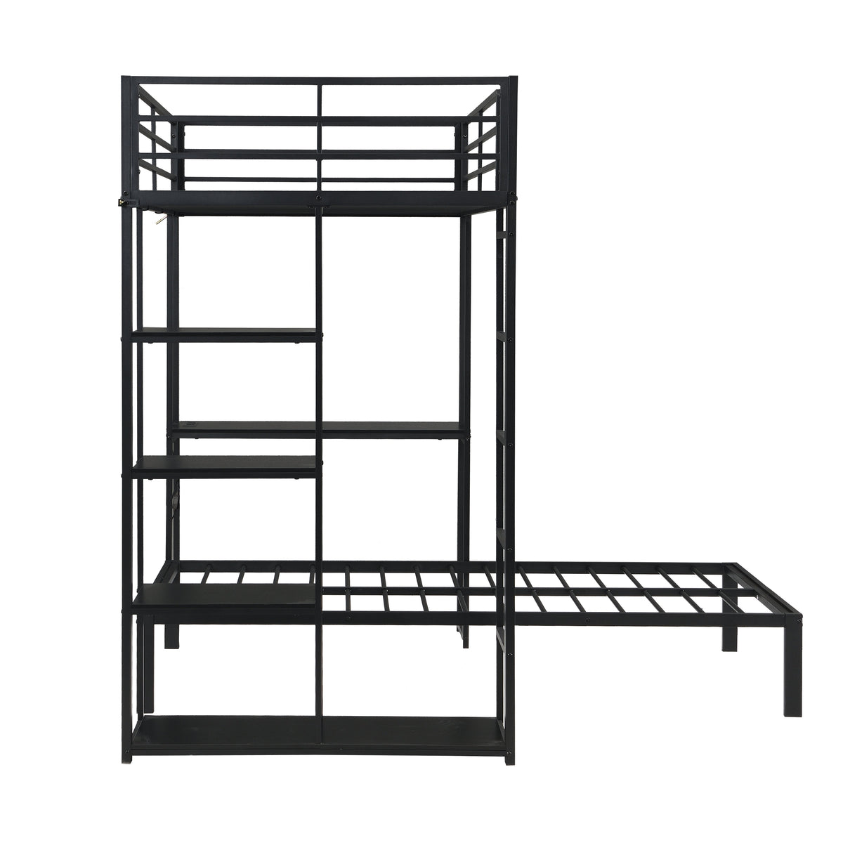 Metal Loft Bed Frame with LED Light Strip, Desk & Storage Shelves - Twin Size