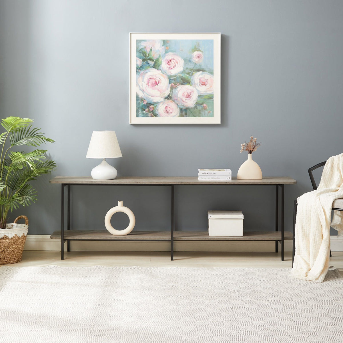 Celine 2 Shelf Console Table with Durable Construction - Gray, White, Black