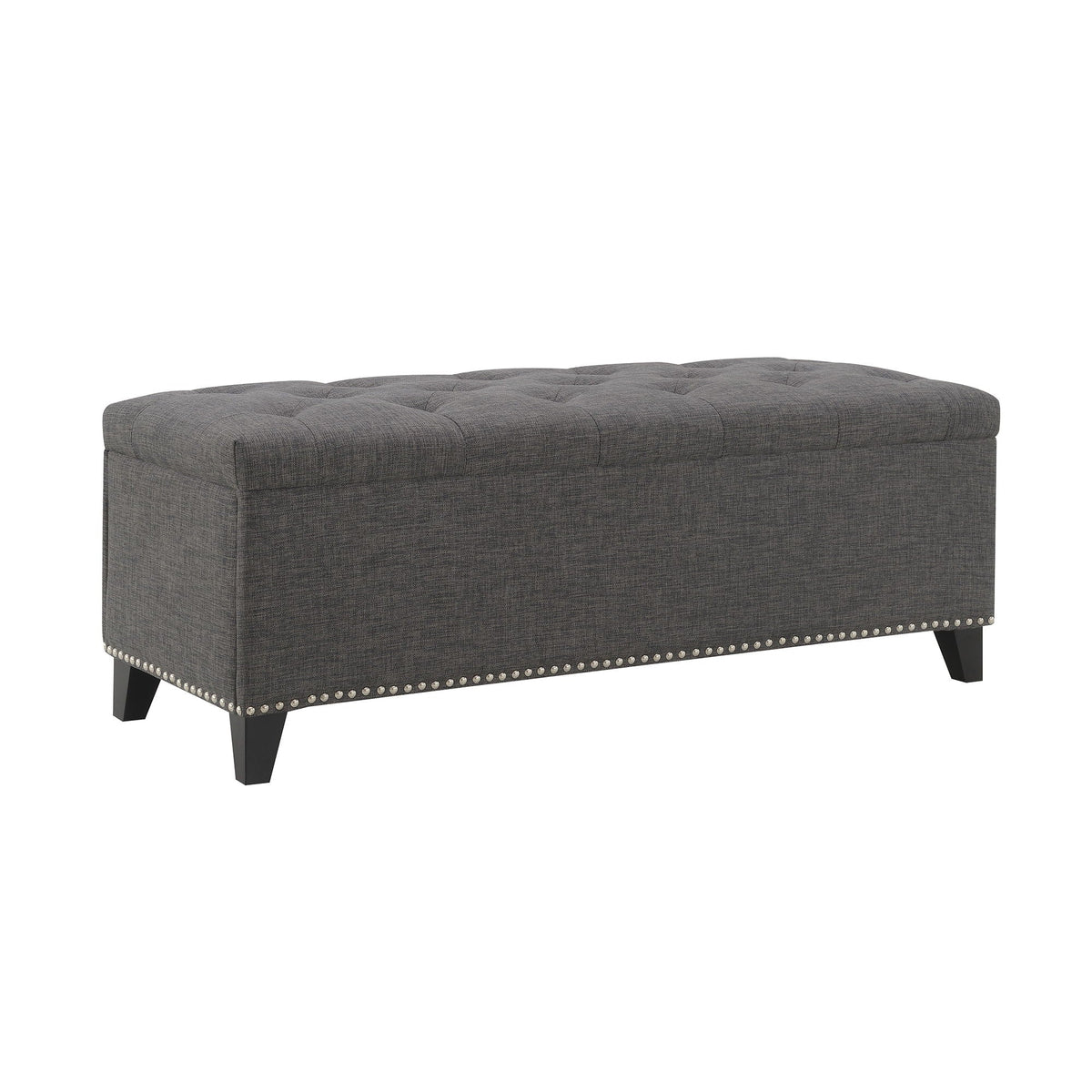 Button-Tufted Storage Ottoman with Safety Close Hinge - Light Brown or Black