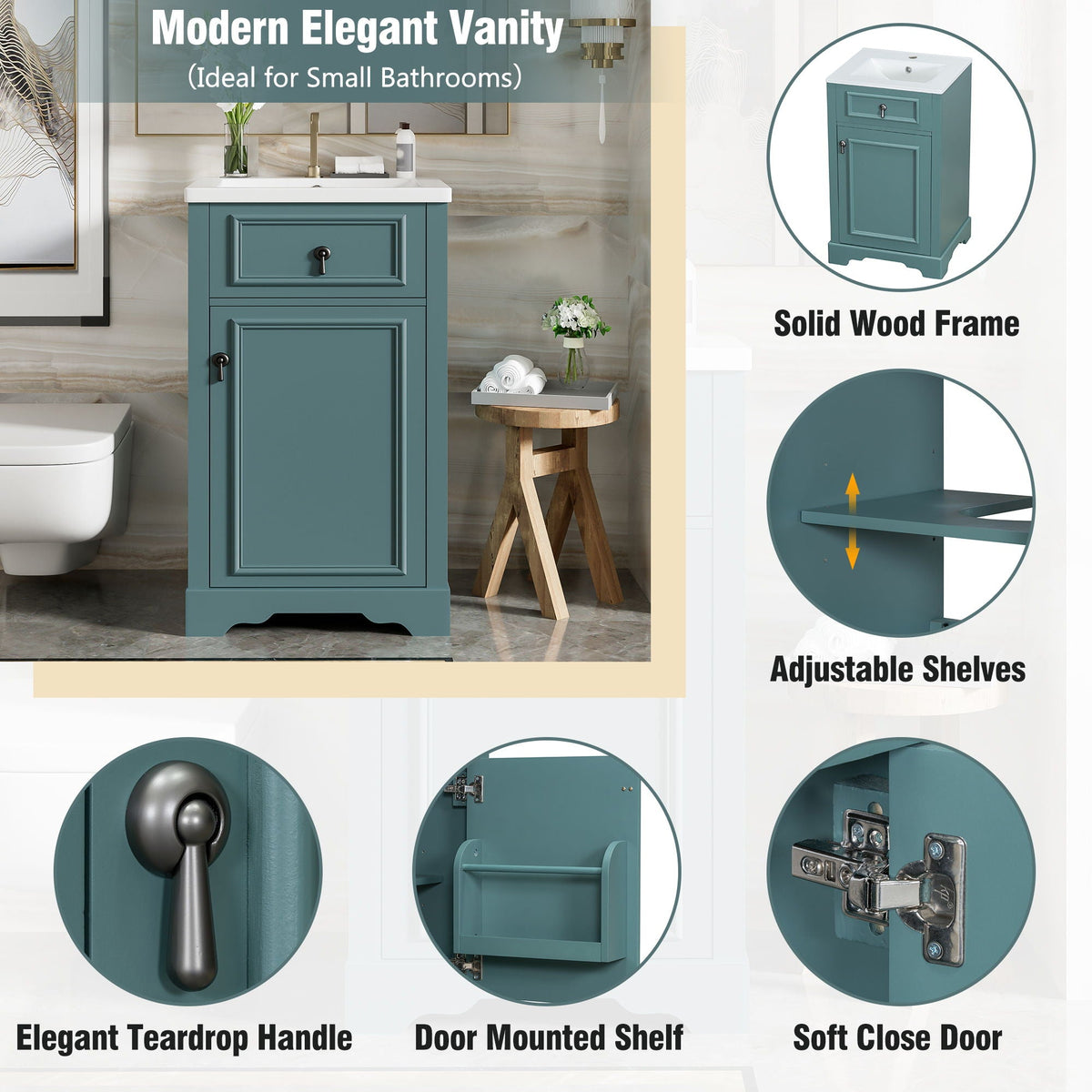 Elegant Bathroom Vanity with Ceramic Sink and Soft-Close Door - Multiple Colors