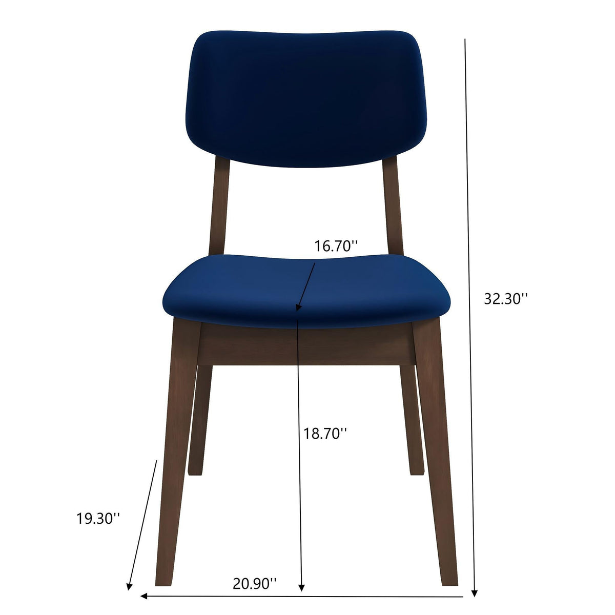 Mid-Century Dining Chair Set of 2 with Solid Wood Frame - Blue or Beige