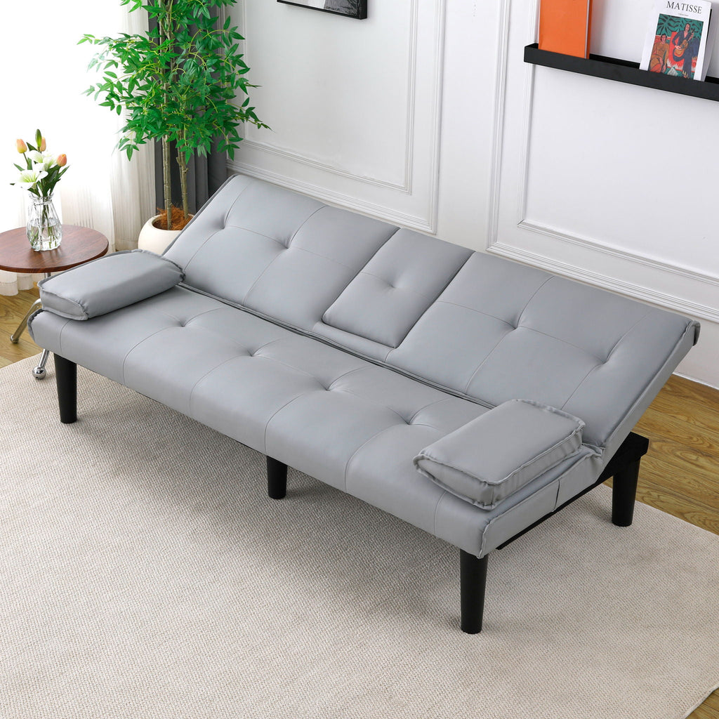 Foldable Sofa Bed with Cup Holder and Solid Wood Frame - Multiple Colors