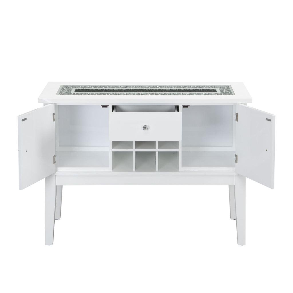 White Wine Cabinet Server with Storage and Wine Rack - Elizaveta