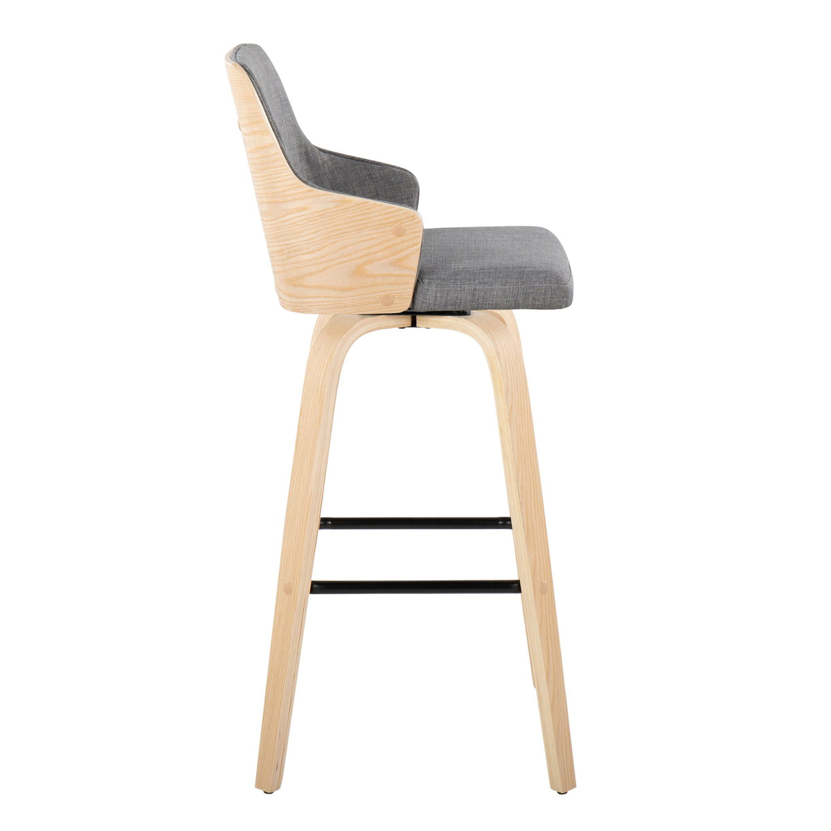 Stella Contemporary Fixed Height Barstool Set with Swivel Square Footrest - Dark Gray or Beige