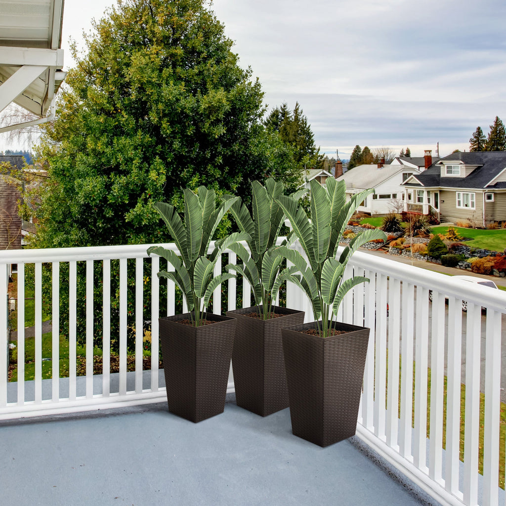 Tall Polypropylene Planter Set with Drainage - Brown or Black