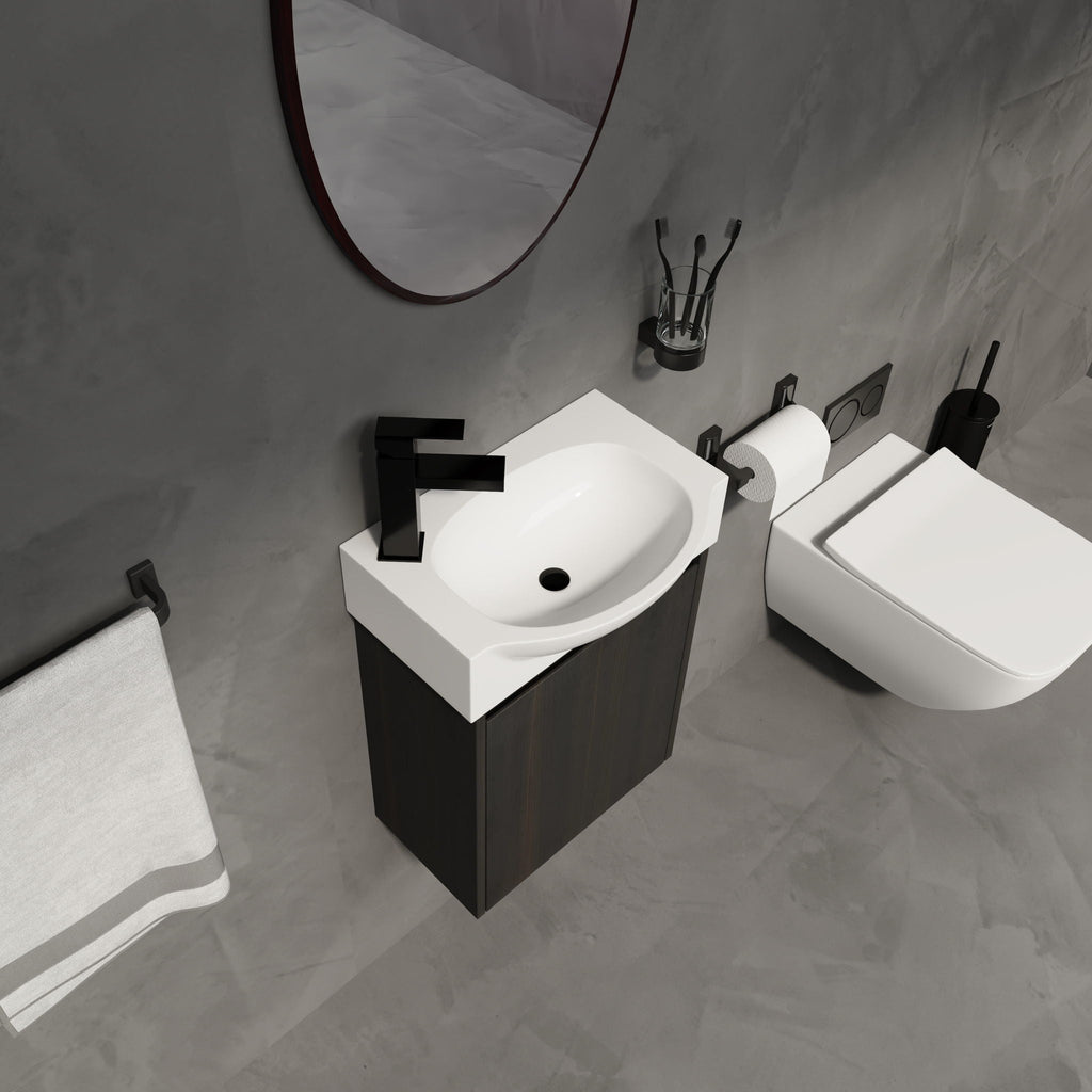 Modern Bathroom Vanity with Ceramic Basin and Storage Cabinet - Light Brown, Black, or White