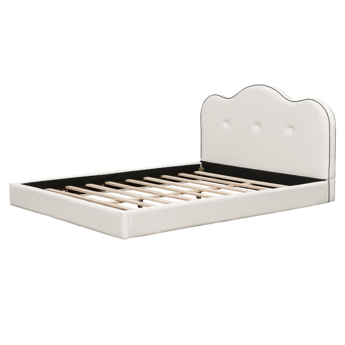Upholstered Platform Bed with Sturdy Frame and Headboard - White