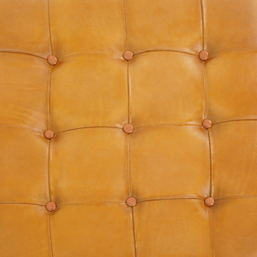 Tan Upholstered Bench with Solid Wood Frame - Genuine Leather