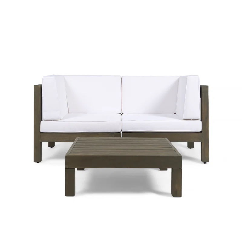 Oana 3 Piece Loveseat Set with Coffee Table - Acacia Wood Outdoor Seating