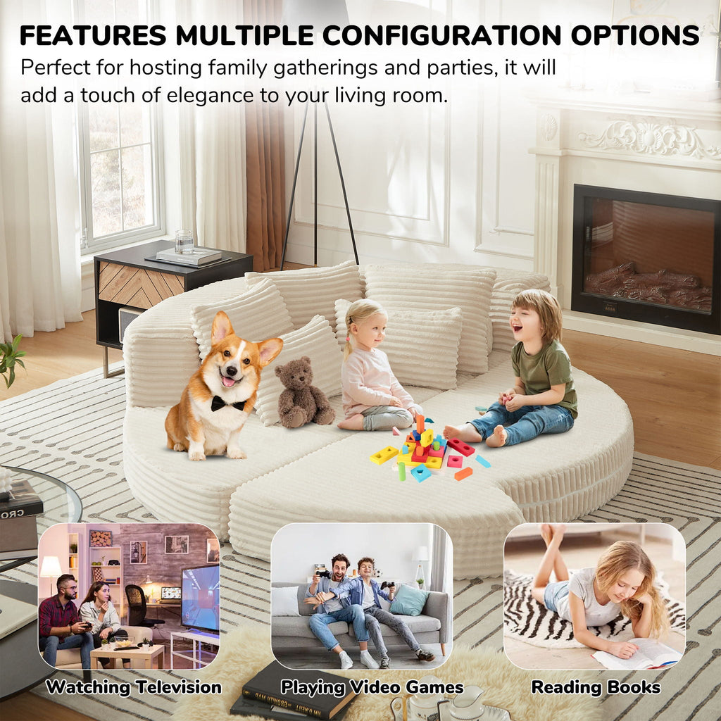 Semi Circular 2-in-1 Sofa Bed with Neck Pillow and Throw Pillows – Multiple Colors