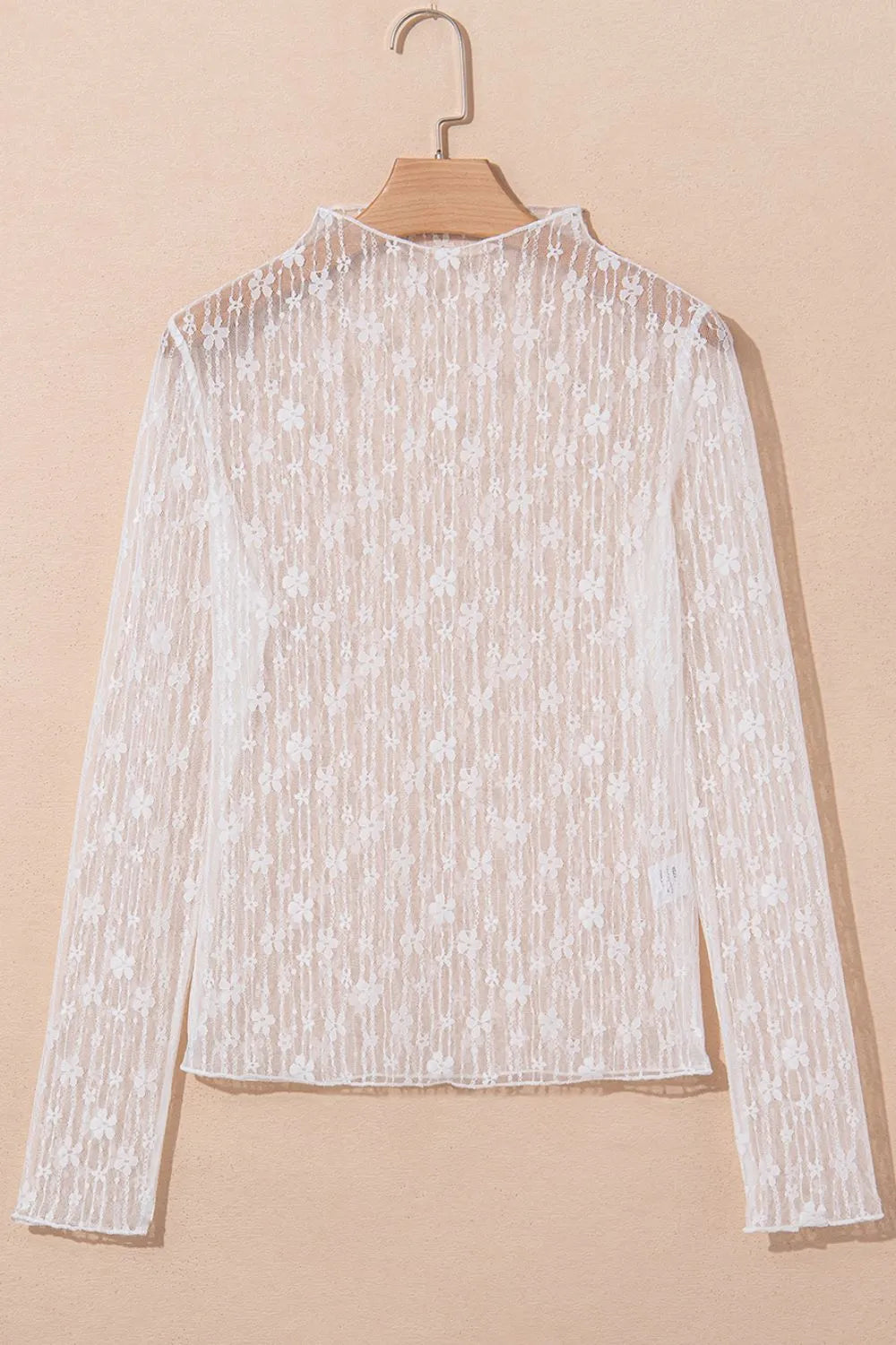 Sheer Floral Lace Long Sleeve Slim Fit Top