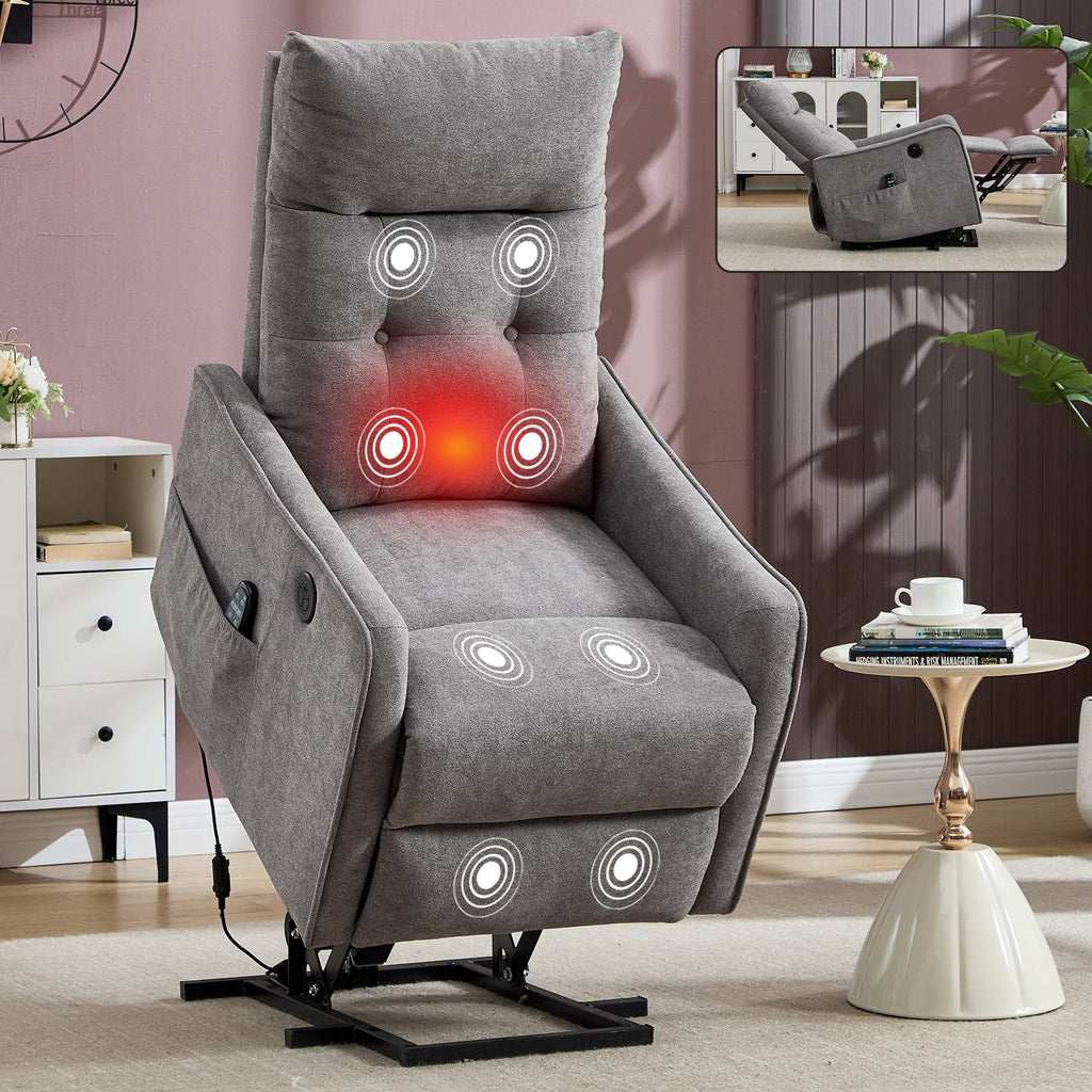 Chenille Lift Recliner Chair with Single Motor - Light Gray