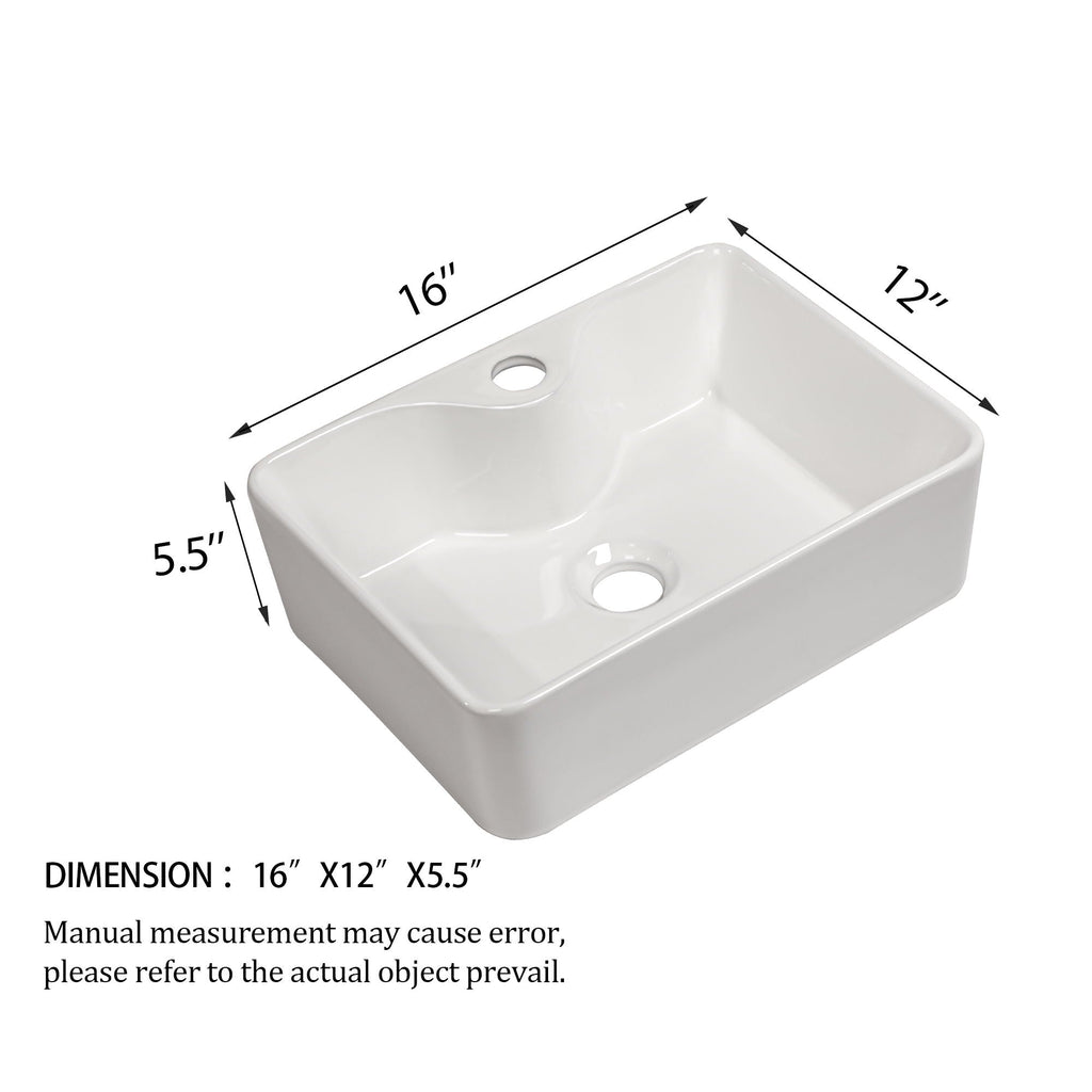 Modern Ceramic Rectangular Vessel Bathroom Sink with Sleek Design - White