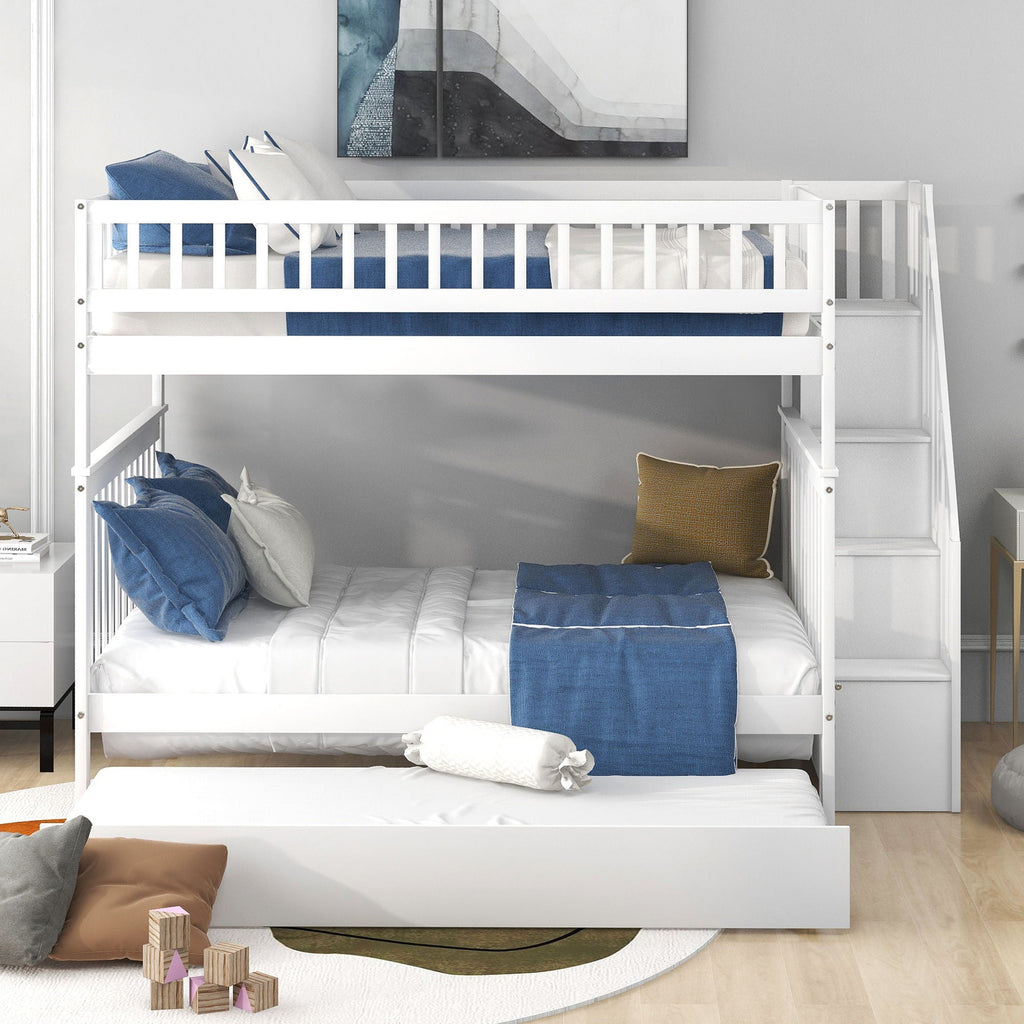Bunk Bed with Staircase and Storage Options - Dark Gray or White