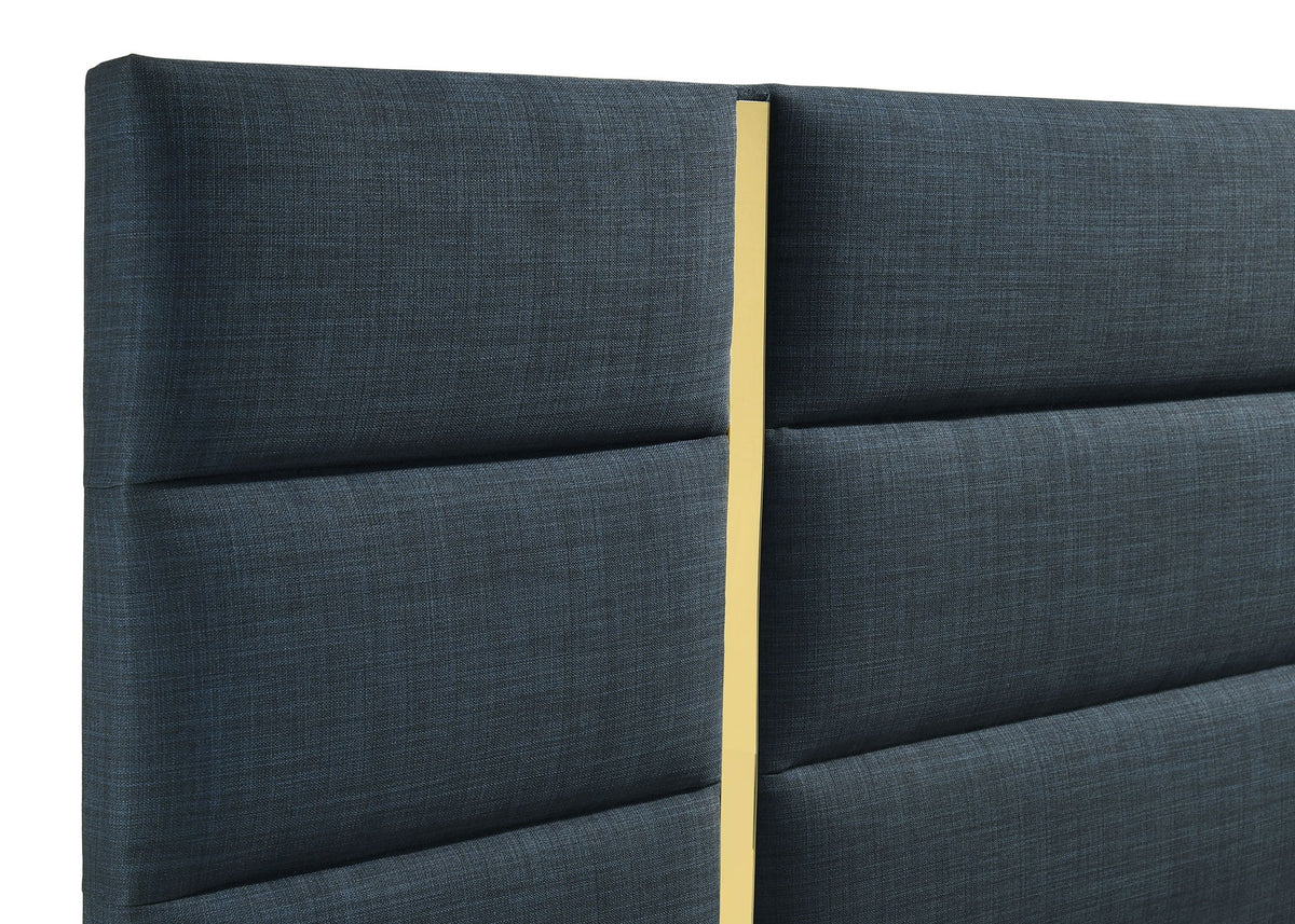 Ines 56-inch Fabric Upholstered Eastern King Panel Bed Navy