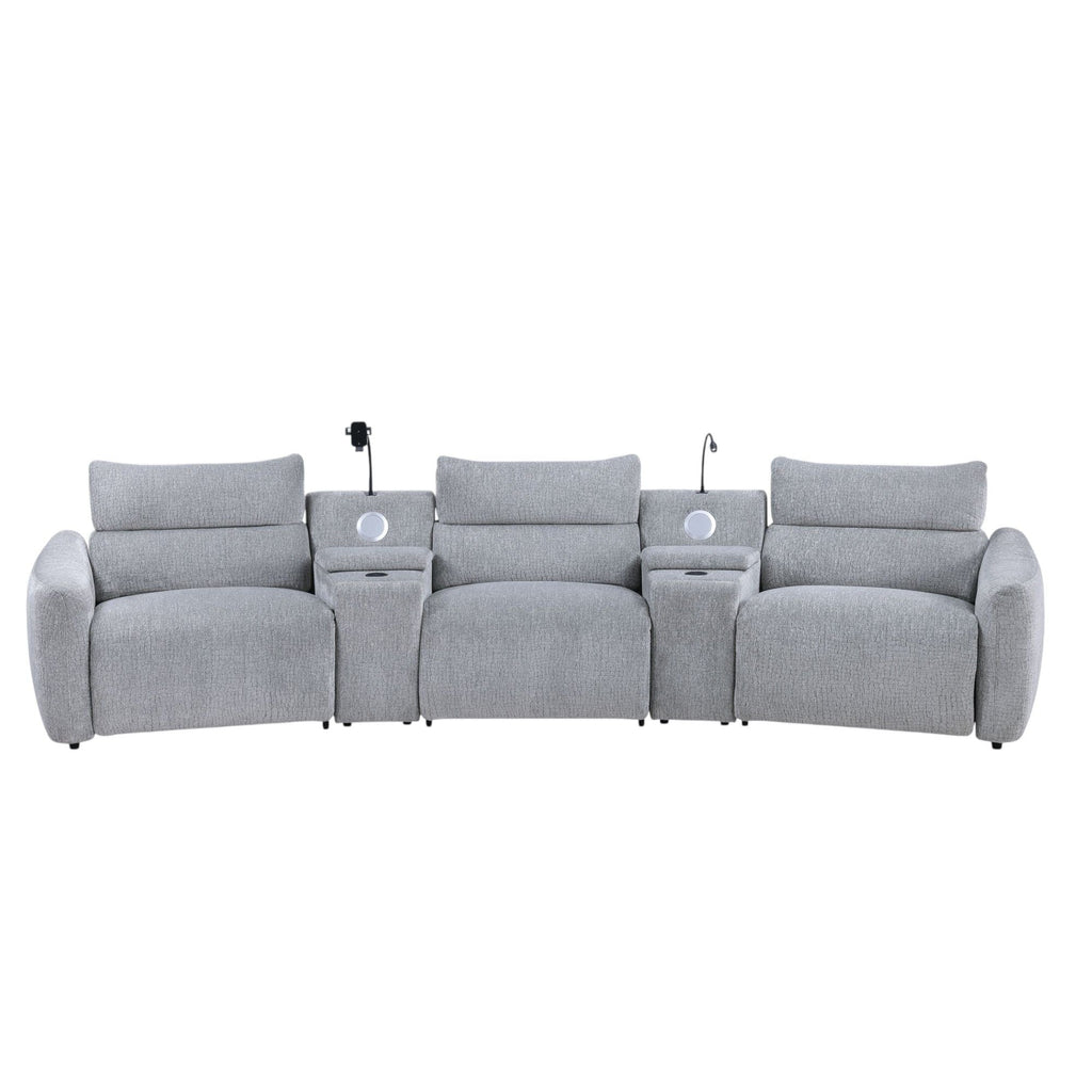 Modular Power Reclining Sectional Sofa with Console and Tech Features - Light Gray