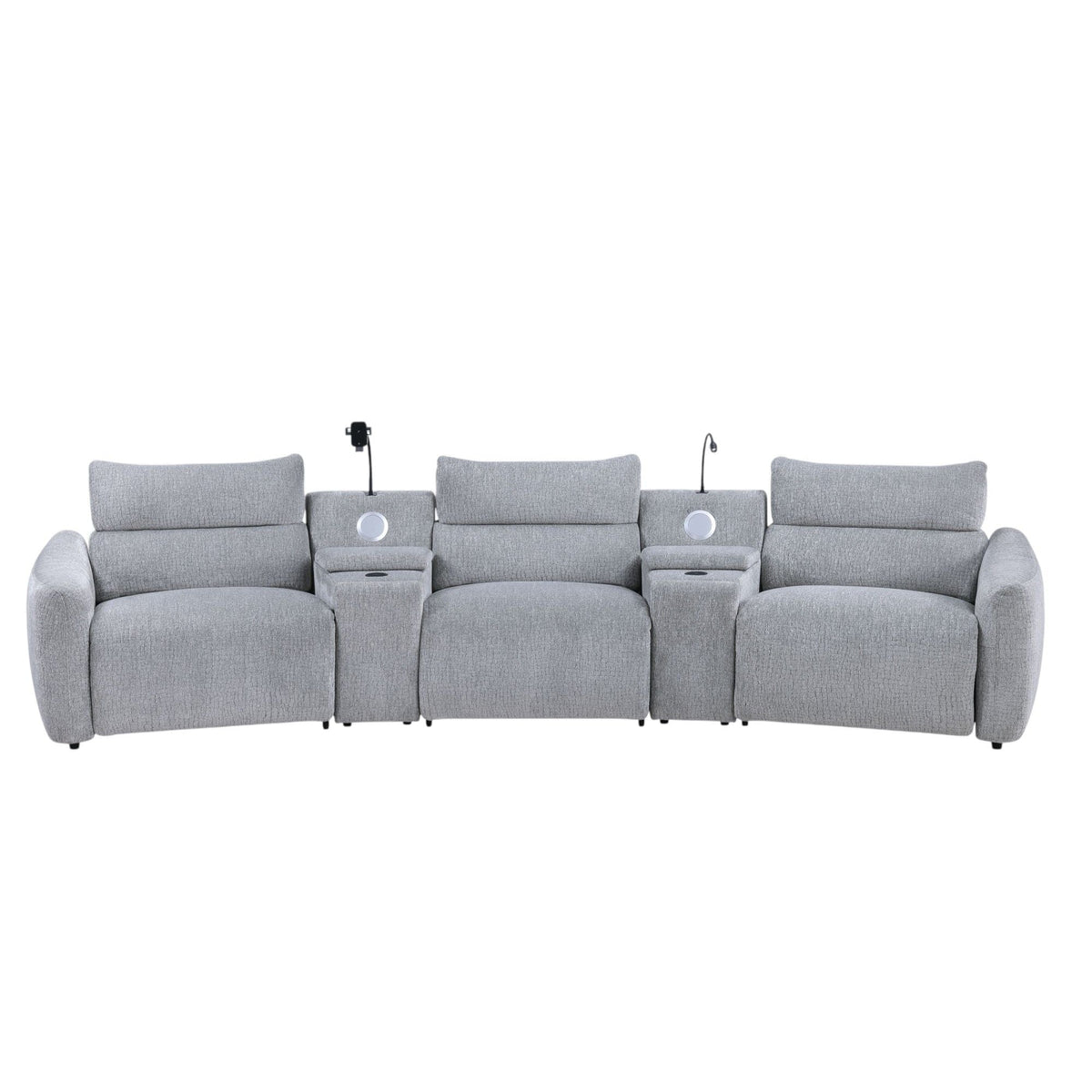 Modular Power Reclining Sectional Sofa with Console and Tech Features - Light Gray