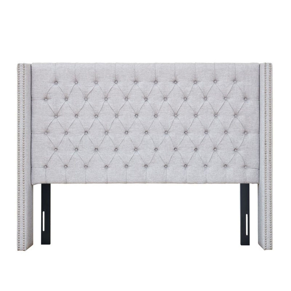 Transitional Upholstery Headboard with Tufted Buttons and Nailhead Trim - Queen, Gray or Blue