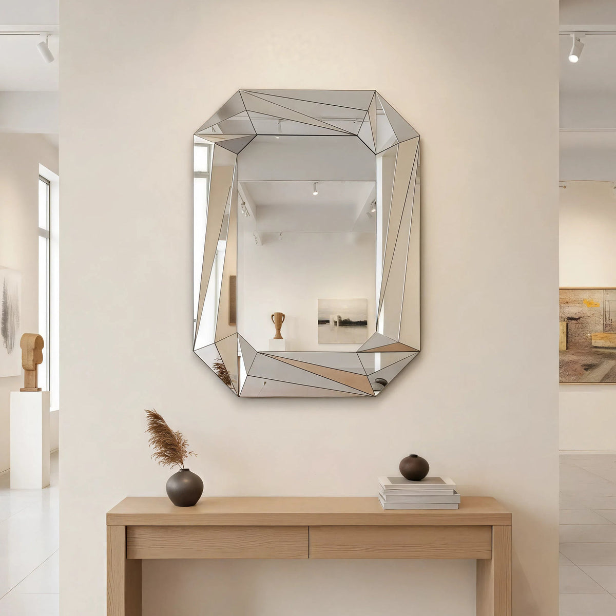 Diamond Shaped Large Wall Mirror with Frameless Modern Design