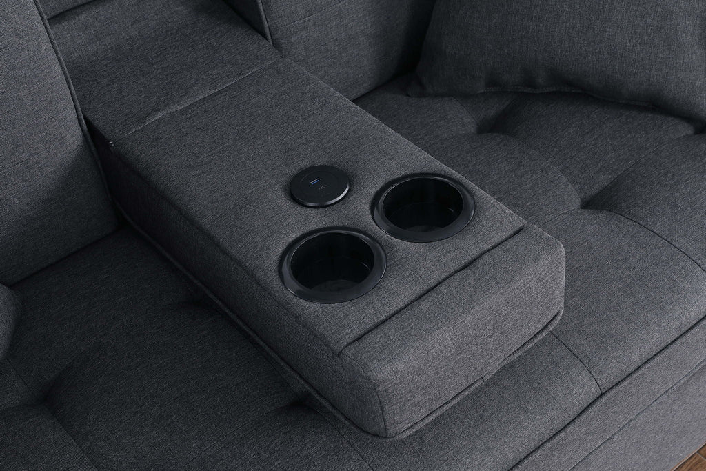 Convertible Sleeper Loveseat with Cup Holder & Charging Ports - Dark Gray