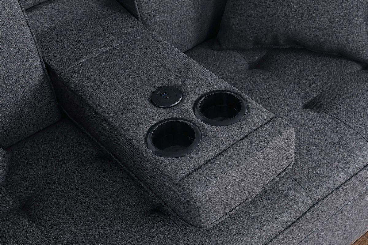 Convertible Sleeper Loveseat with Cup Holder & Charging Ports - Dark Gray