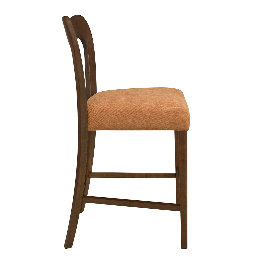 Walnut and Caramel Counter Stool Set of 2 with Ergonomic Backrest - Solid Rubberwood