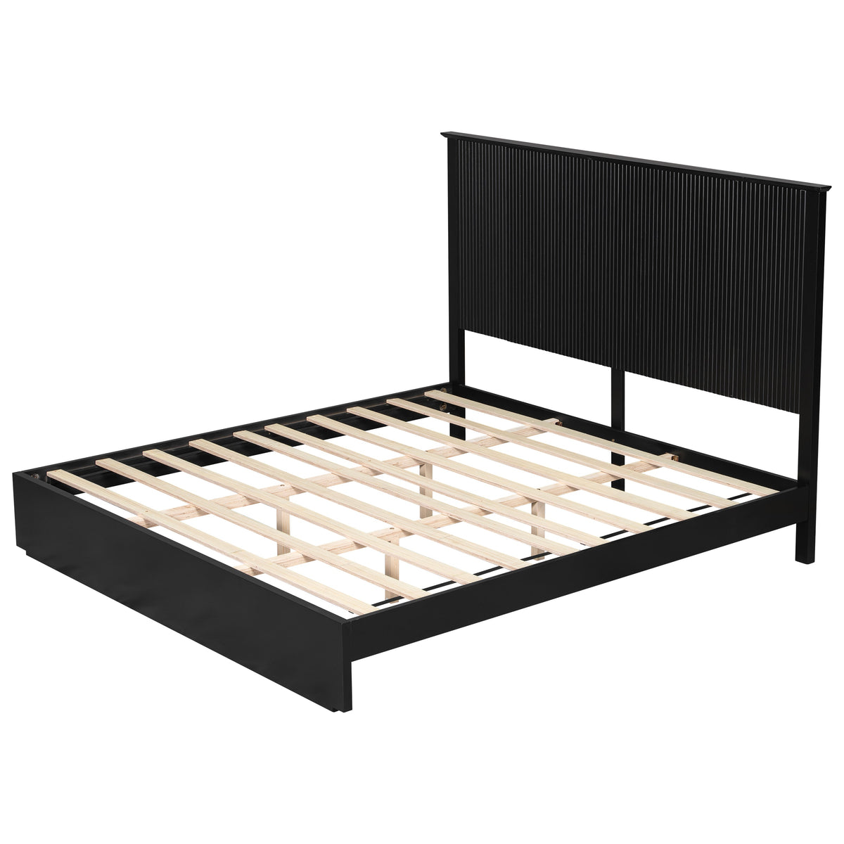 King Size Bed Frame with Vertical Slat Headboard - Black or White